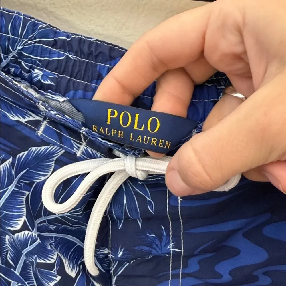 Polo Ralph Lauren Navy and White Tropical Print Swim Shorts Size 3XB